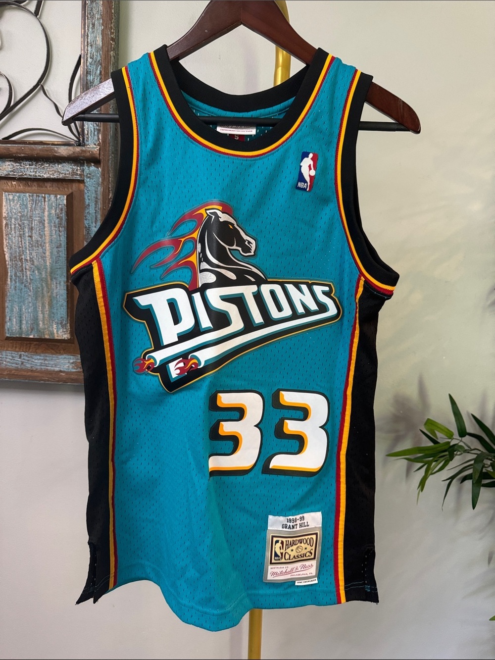 Mitchell & Ness Teal/Black Detroit Pistons #33 Hardwood Classics Jersey